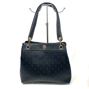Anne Klein Shoulder Bag Textured Black Vegan Leather Gold Hardware 13"W x 11.5"H